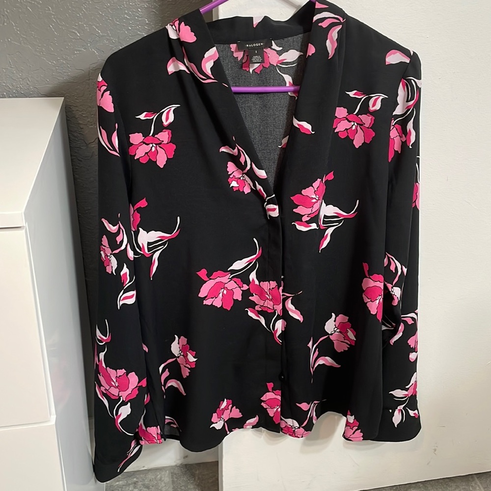 Halogen Floral Print Button Down Blouse